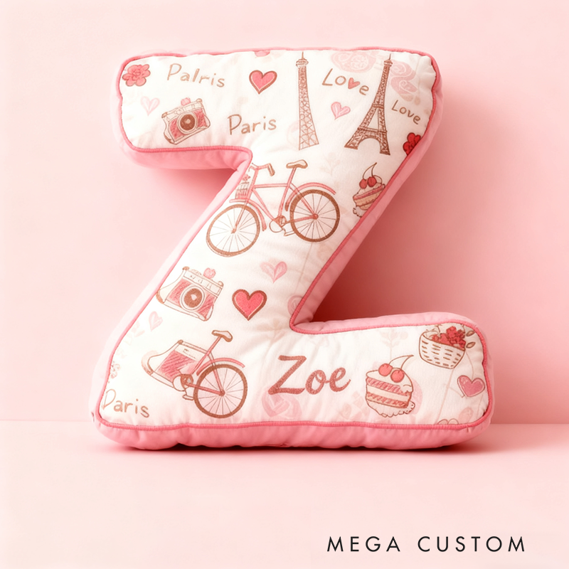 Personalized 26 Letters Christmas Gift Pink Pillow Romantic Pastel Design Graphic 3D Print Pillow for Kids