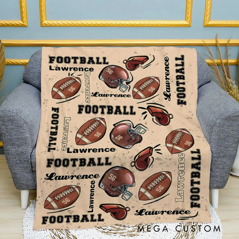 Personalized Football Themed Blanket with Custom Name and Jersey Number