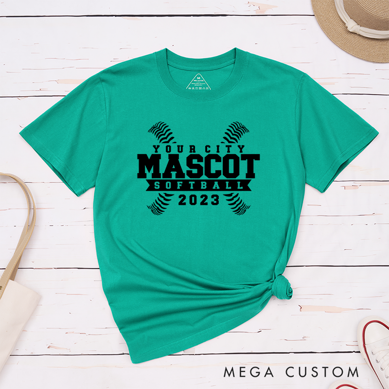 Personalized Softball Team T-Shirt Design Featuring Custom City Name Team Name Crossed Stitch Graphics and Bold Custom Year Highlight