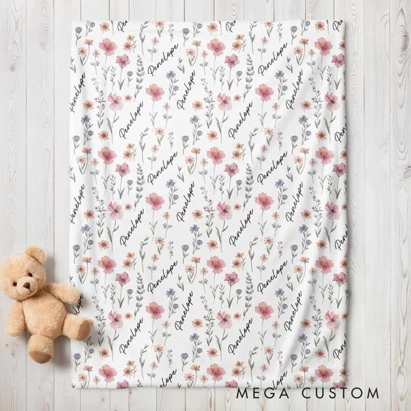 Personalized Wildflower Blanket Custom Name Blanket Gift for Kids Gardening Lovers Gift 