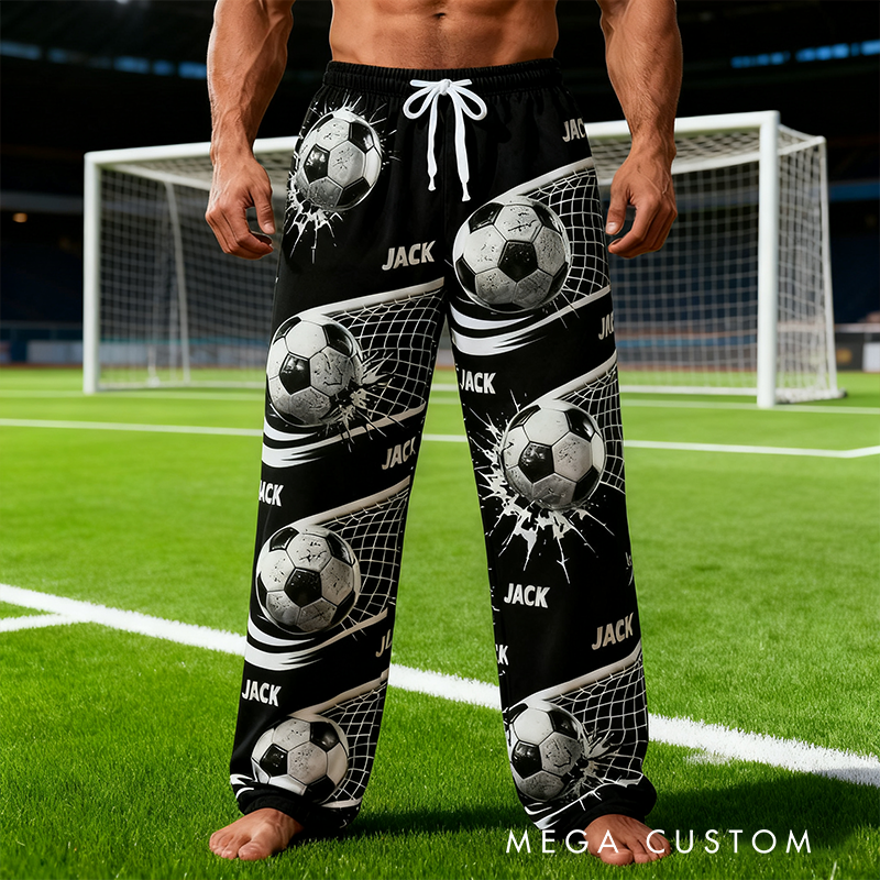 Personalized Soccer Pajama Pants with Custom Name and Dynamic Design