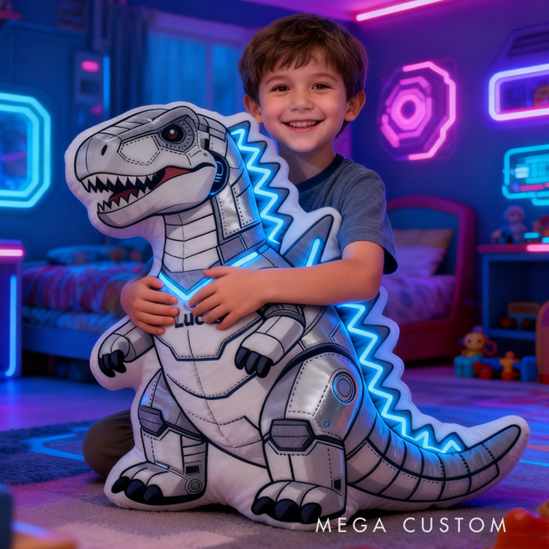 Personalized Shiny Dinosaur with Name Graphic 3D Print Pillow Christmas Gift for Kids Birthday Gift