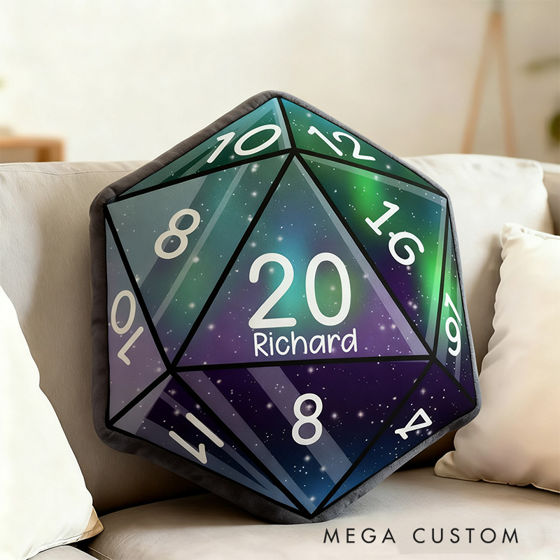 Personalized Graphic 3D Print Night D20 Shaped Pillow for DND Game Lovers Plush Pillow Christmas Gift for Kids