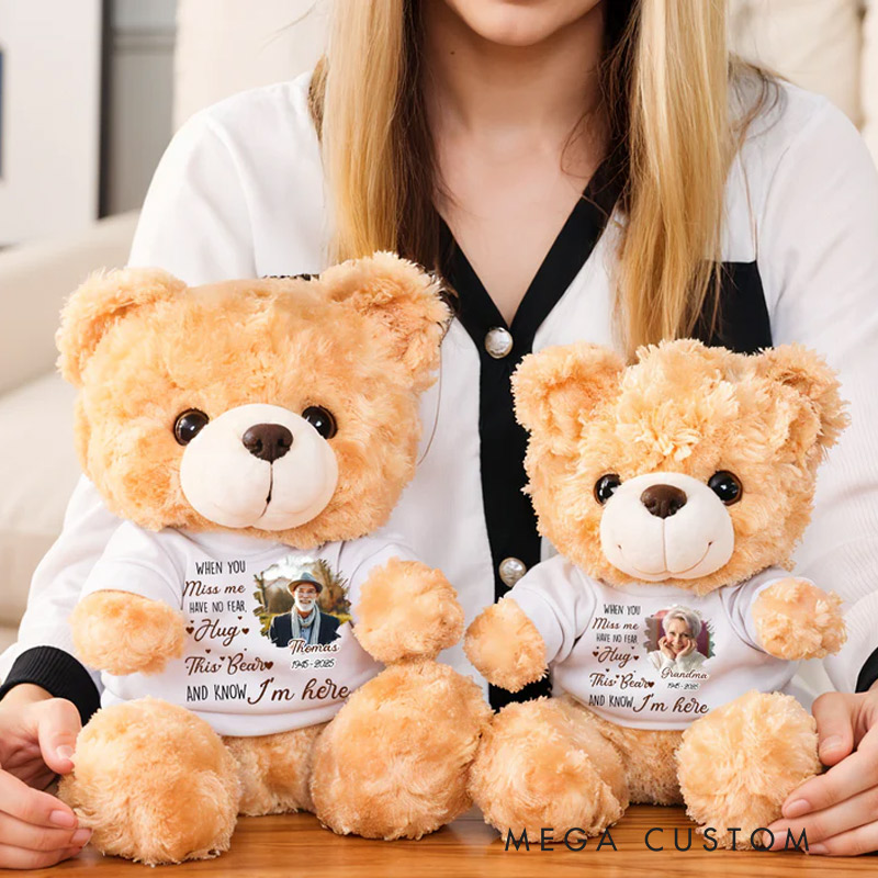 Personalized Teddy Bear with Photo Shirt A Hug From Heaven Memorial Bear Heaven Sent Plush Soft Toy New Baby Keepsake Condolence Gift