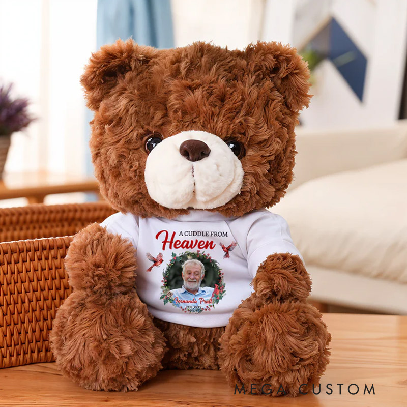 Personalized Teddy Bear with Photo Shirt A Cuddle From Heaven  Memorial Bear Heaven Sent Plush Soft Toy for New Baby Condolence Gift