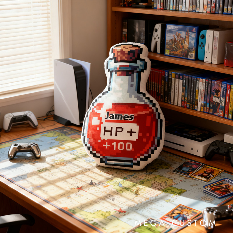 Personalized Graphic 3D Print Pixel Potion Shaped Pillow for Game Lovers Plush Pillow Christmas Gift for Kids