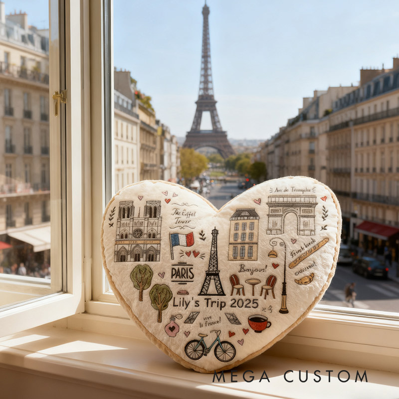 Personalized Paris Dreamscape Heart Shape Pillow Graphic 3D Print Pillow for Travel Lovers