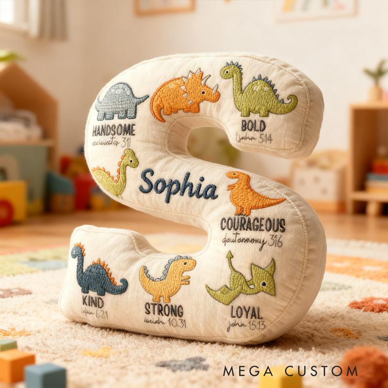 Personalized Dinosaur Bible Verses Letter Pillow with Custom Name Kid Room Decor Religious Encouragement Gift for Kids Graphic 3D Print Pillow