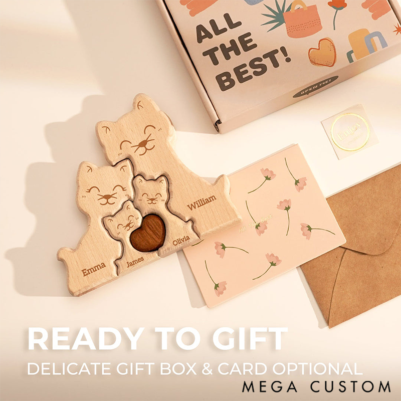 Personalized Wooden Cat Family Puzzle for Family Keepsake Gifts