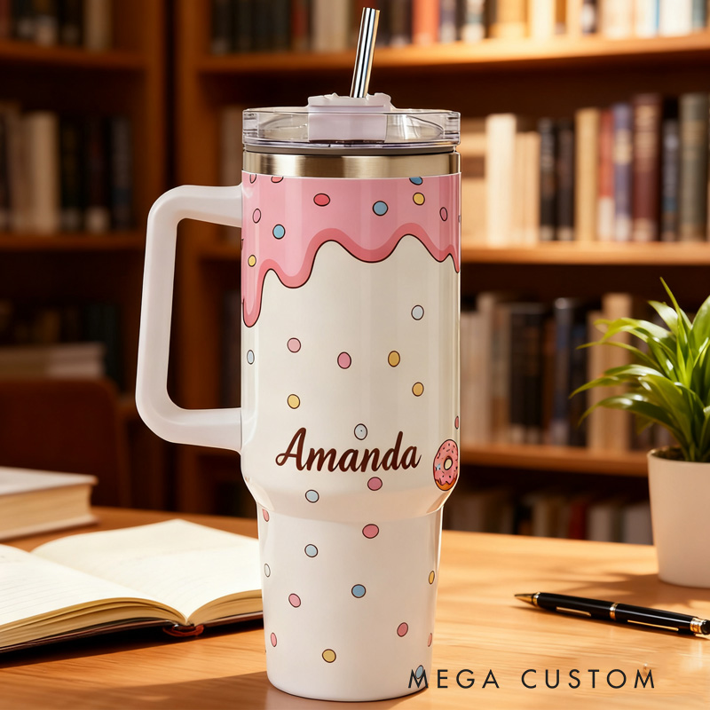 Personalized Donut Tumbler Baking Lover Tumbler with Name 40oz Stainless Steel Tumbler for Boys Girls Baker Her