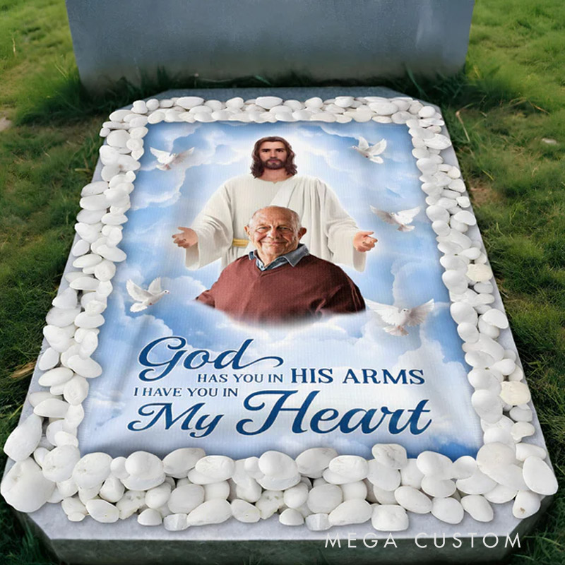 Personalized Photo God Has You in His Arms Memorial Grave Blanket Waterproof Blanket Remembrance Gift 