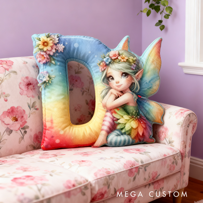 Personalized Letter Christmas Gift Pillow with Gradient Sparkling Fairy Colorful Wings and  Magical Style Graphic 3D Print Pillow