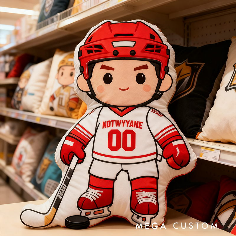 Personalized Ice Hockey Player Pillow with Custom Name and Number Perfect for Fans of All Ages