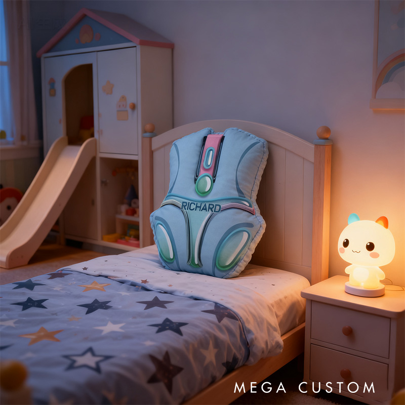 Personalized Graphic 3D Print Gamer Mouse Shaped Pillow for Game Lovers Plush Pillow Christmas Gift for Kids