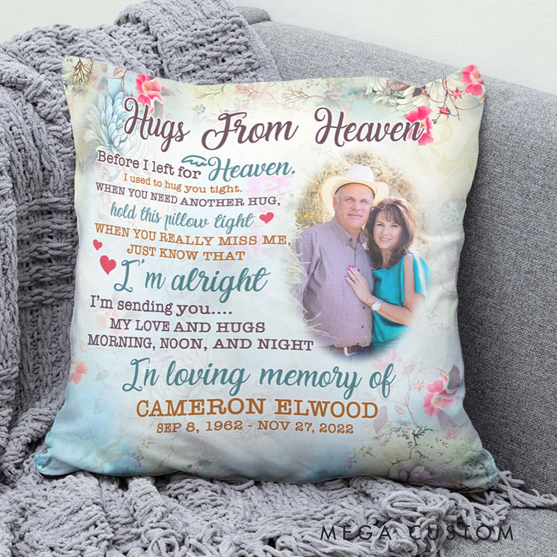 Personalized Memorial Photo Pillow I'm Sending You My Love And Hugs Morning Noon And Night Heaven Pillow Double-Sided Printed Gifts for Loss of Loved One 