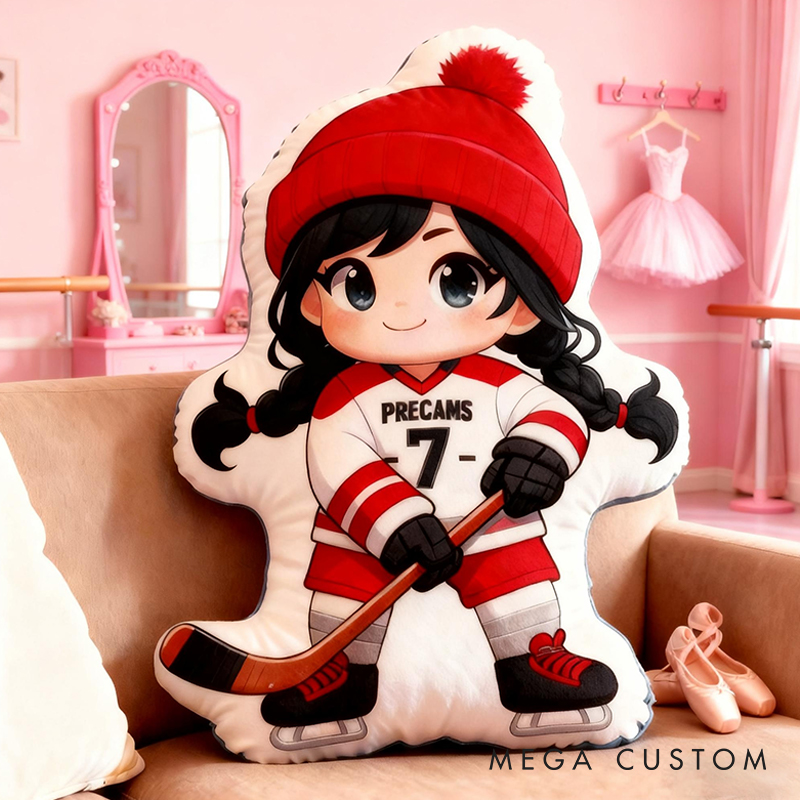 Personalized Cute Ice Hockey Pillow with Custom Details for Kids Girls and Boys