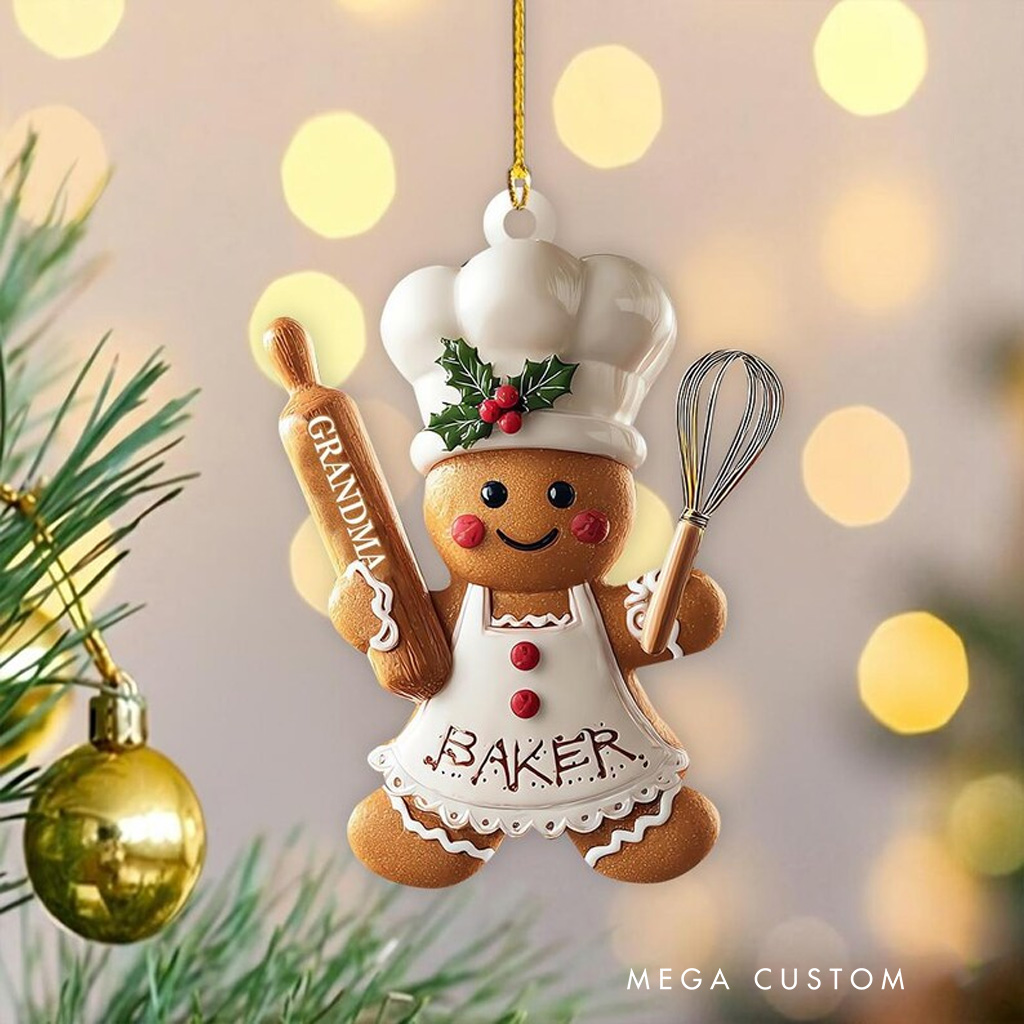 Personalized Cute Gingerbread Chef Christmas Ornament Gingerbread Baker Decor Custom Christmas Tree Decor for Baker Xmas Gift