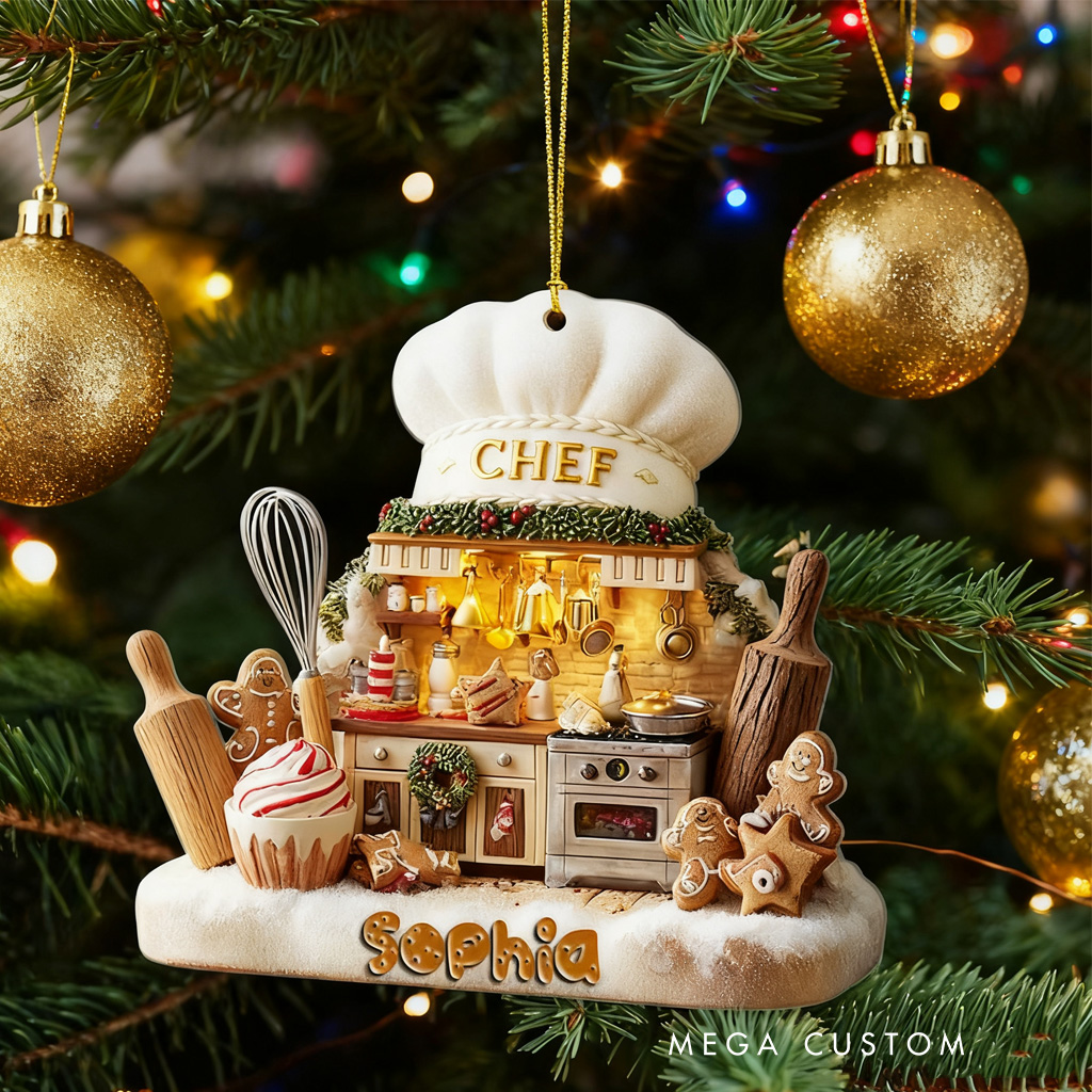 Personalized Chef Acrylic Ornament for Baker 2D Flat Baking Kitchen Christmas Decoration with Name Bakery Ornament Baking Lover Christmas Gift