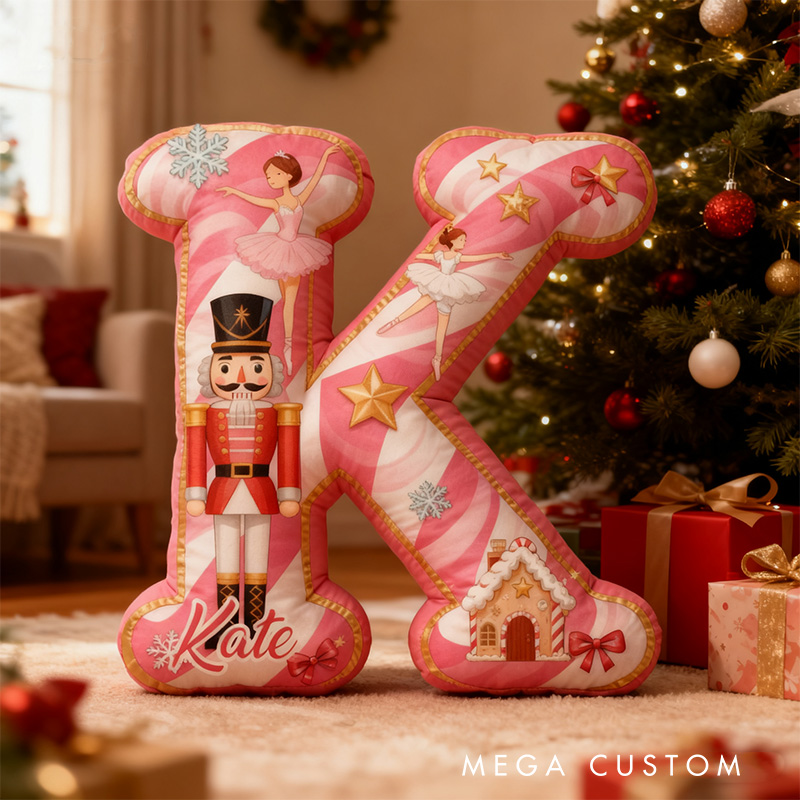 Personalized Nutcracker Ballet Candy Alphabet Shaped Pillow for Dance Lovers Initial Pillow Christmas Gift for Kids