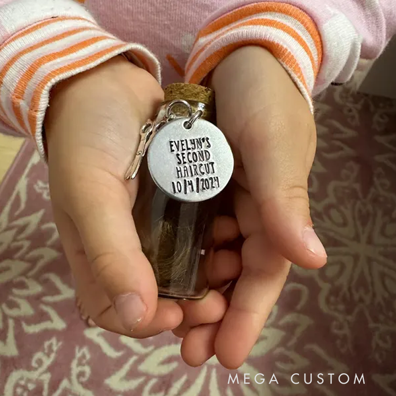 Personalized First Haircut Keepsake Personalized Jar with Date Glass with Cork Scissors Charm for First Lock of Hair Cut Sentimental Gift 