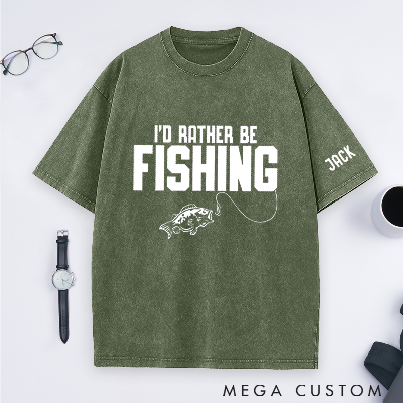 Personalized Fishing T-Shirt I'd Rather Be Fishing T-Shirt Custom Name Fisherman Gift Comfortable Gift for Fishing Lovers