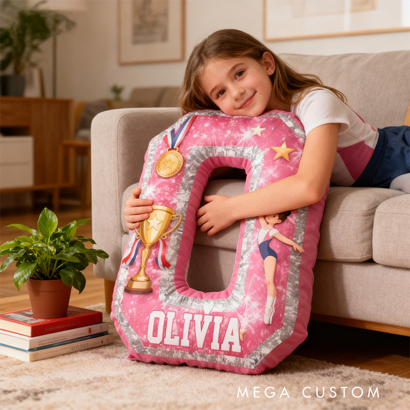 Personalized Graphic 3D Print Gliiter Style Gymnastic Alphabet Shaped Pillow for Gymnastic Lovers Initial Pillow Christmas Gift for Kids