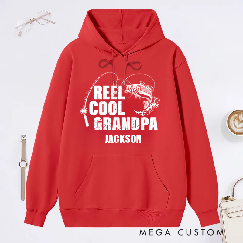 Personalized Fishing Hoodie Fishing Birthday Gift Father's Day Gift Reel Cool Design Custom Name Perfect Gift for Fishing Enthusiast Grandpa Dad Husband
