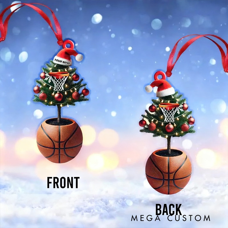 Personalized Basketball Christmas Tree Ornament with Custom Name and Festive Design
