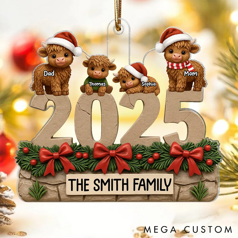 Personalized Highland Cows Family Dad Mom Kids Christmas Ornaments Gift for Family