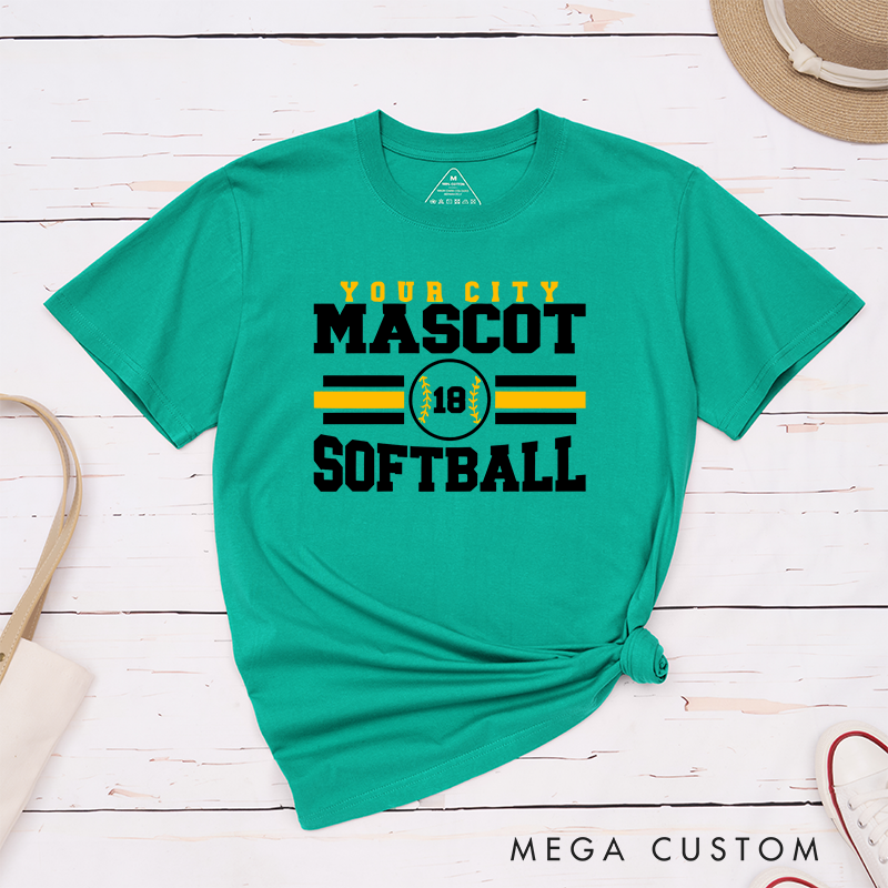 Personalized Softball T-Shirt Design Featuring Custom City Name Team Name Player Number and Bold Athletic Layout