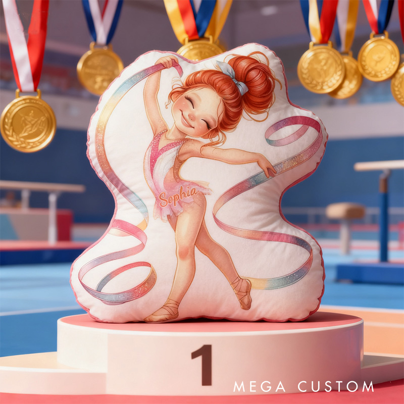 Personalized Watercolor Gymnastic Gril Shaped Pillow for Gymnastic Lovers Pillow Christmas Gift for Kids