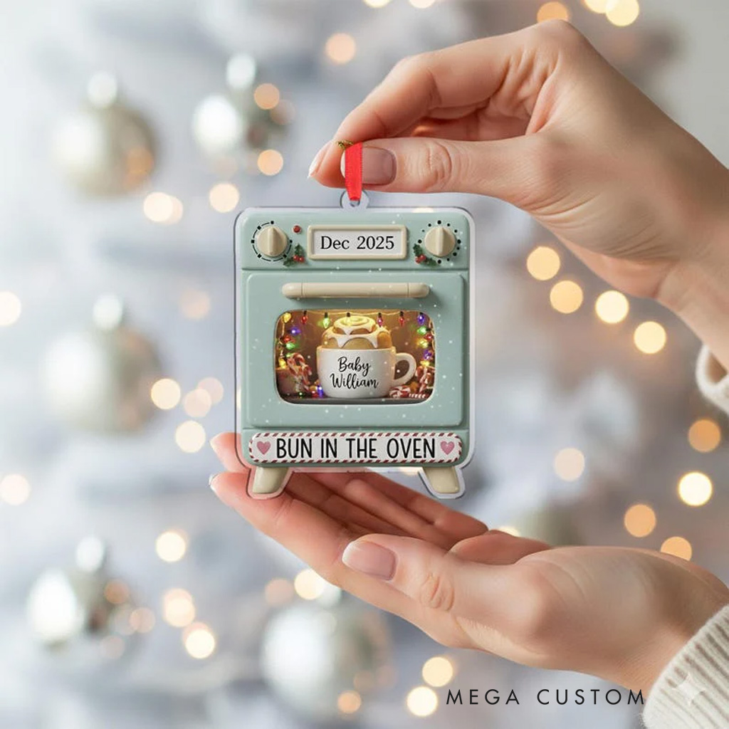Personalized Bun in Oven Christmas Ornament Rustic 2D Acrylic Ornament for Pregnancy Announcement Christmas Gift