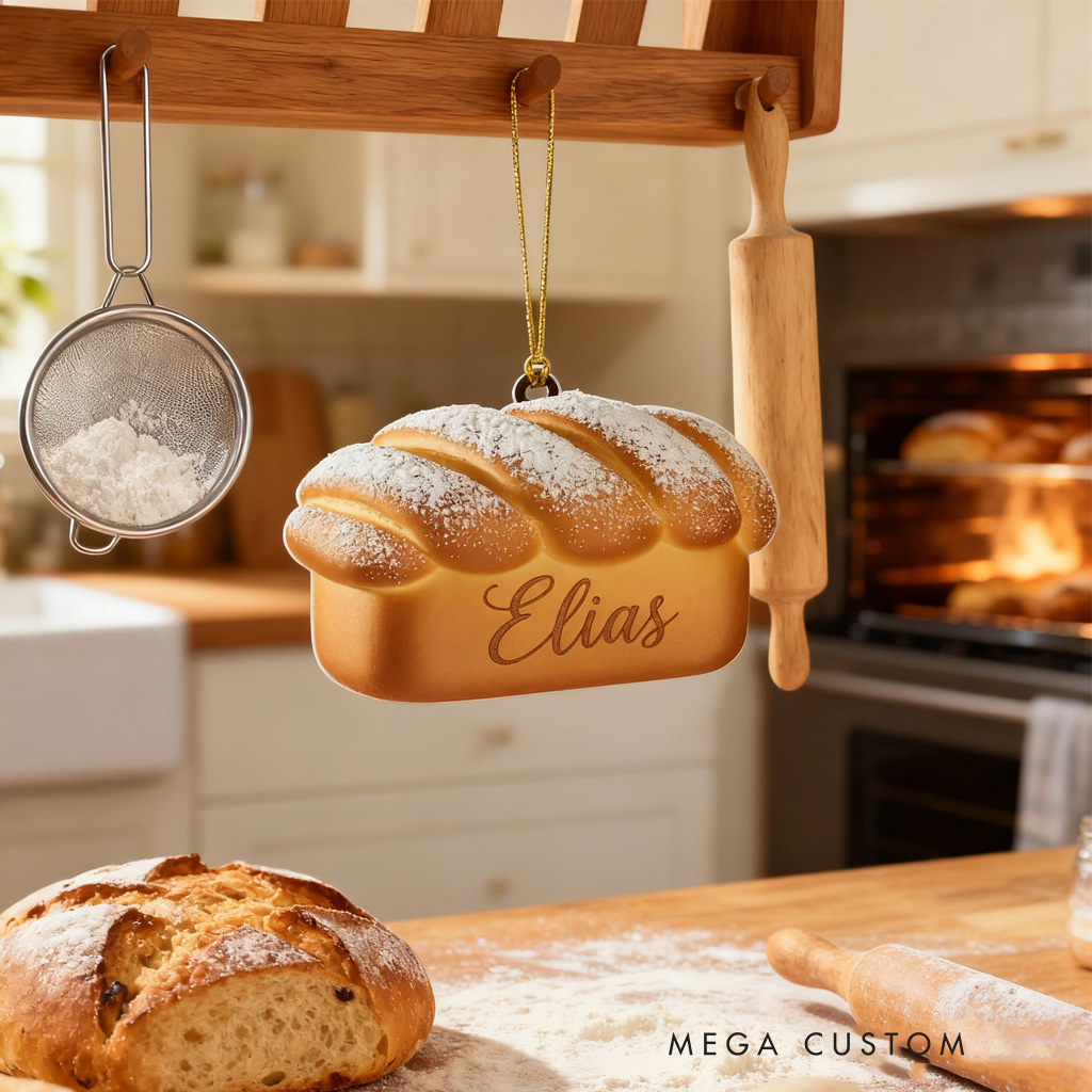 Personalized Bread Loaf Christmas Ornament 2D Acrylic Tree Hanging Decor Food Lover Hanging Ornament Gift For Baker Baking Lover Christmas Gift