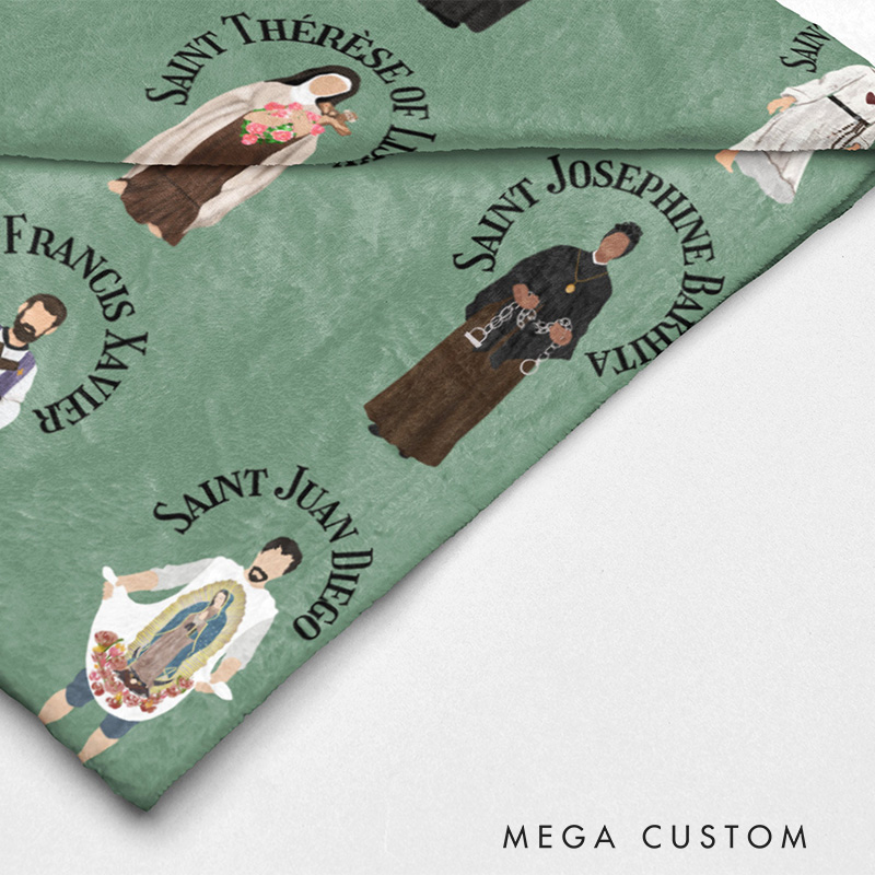 Personalized Catholic All Saints Soft Throw Blanket with Custom Name Home Decor Gifts for Confirmation First Communion Gift Catholic Gift for Dad