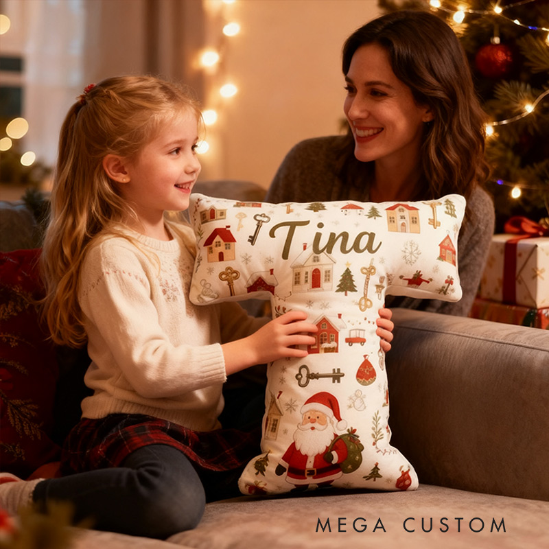 Personalized Christmas Initial Pillow Graphic 3D Print Custom Name Pillow Holiday Gift Cozy Home Accent Soft Cushion Gift for Kids Family Housewarming Gift