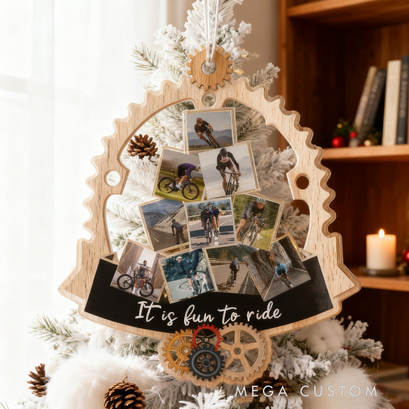 Personalized Custom Photo Gifts Christmas Ornament Christmas Decoration Cycling Ornament Holiday Xmas Gift for Racing Biker Riding Lovers