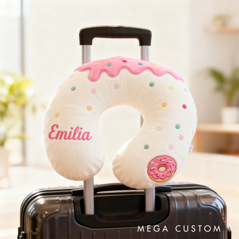 Personalized Donut U-Shaped Pillow with Custom Name for Baking Lovers Dessert Lover Travelers Gift
