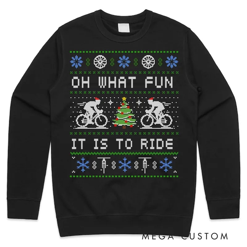 Personalized Ugly Christmas Cycling Sweatshirt Cycling Oh What Fun It Is to Ride Jumper Sweater Sweatshirt Kids Adults Christmas Bicycle Cycle Gift Xmas