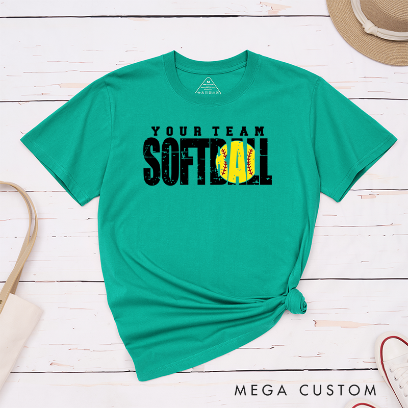 Personalized Softball T-Shirt Design Featuring Custom Team Name Bold Distressed Typography Vibrant Softball Graphic and Dynamic Layout