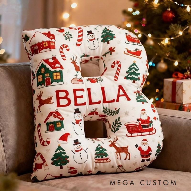 Personalized Christmas Initial Pillow Custom Name Pillow Holiday Gift Cozy Home Accent Soft Cushion Gift for Kids Family Housewarming Gift