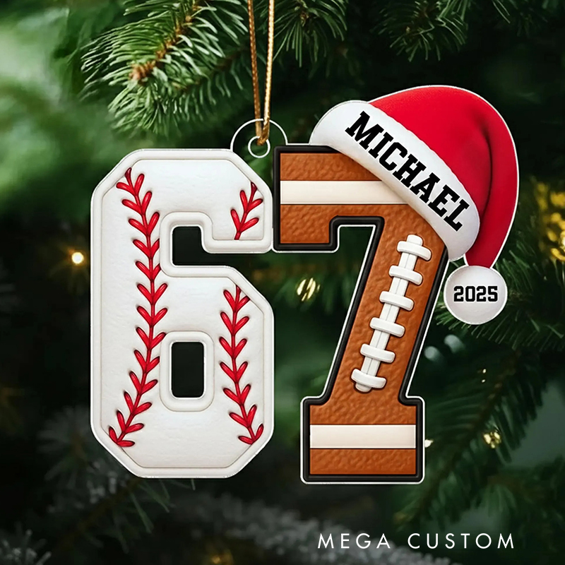 Personalized Acrylic Funny 67 Sports Ornament Funny Teenager Christmas Gifts Basketball and Soccer Fans Sports Lover