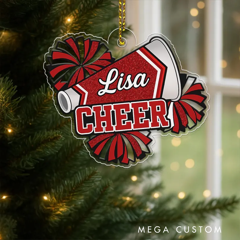 Personalized Cheerleading Christmas Ornament with Custom Name and Megaphone Design