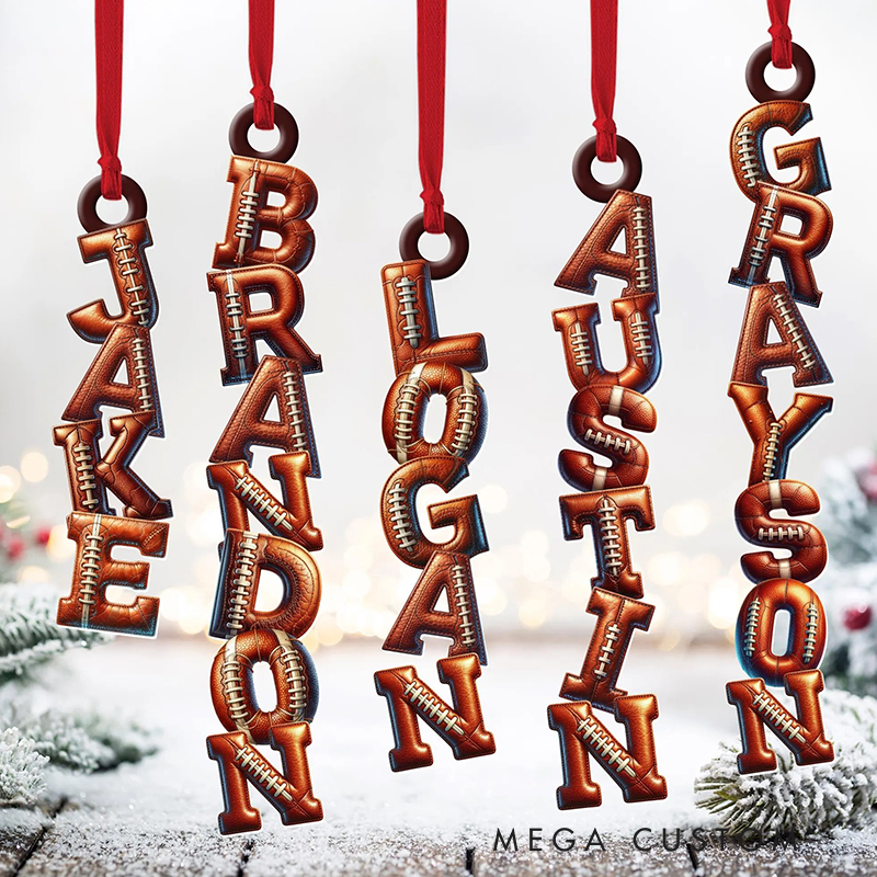 Personalized Football Acrylic Christmas Ornaments with Custom Name Christmas Tag for Stockings Gift for Team Sport 