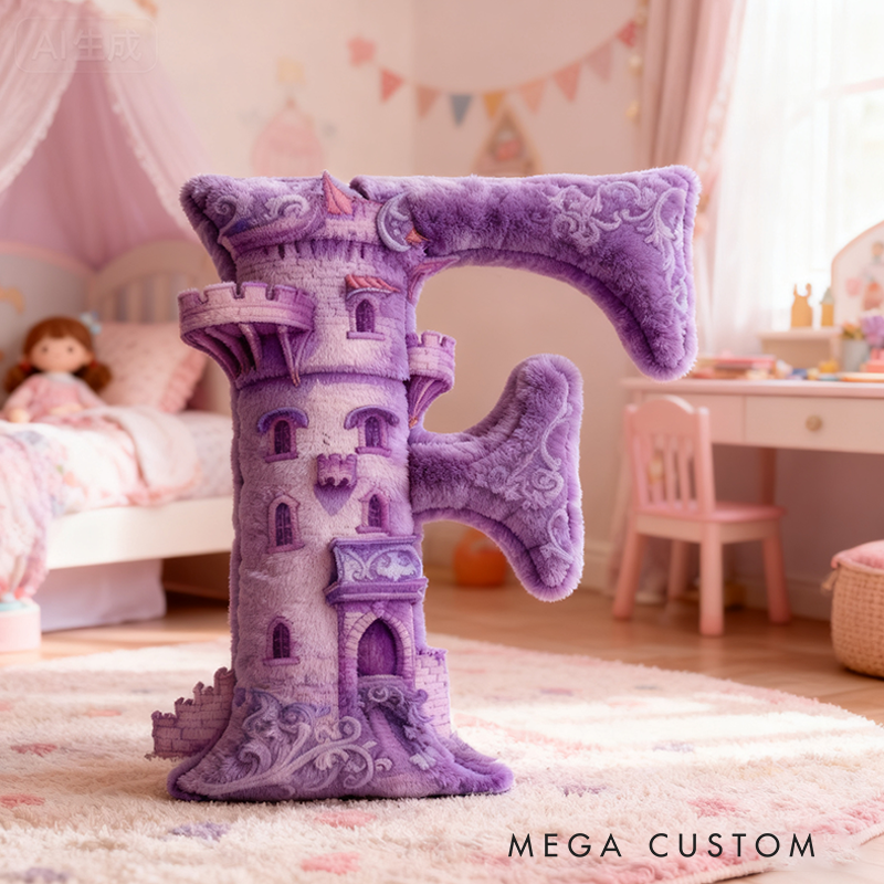 Personalized Fairy Tale Letter Castle Pillow Purple Fantasy Design and Enchanted Kingdom Style Graphic 3D Print Pillow Christmas Gift