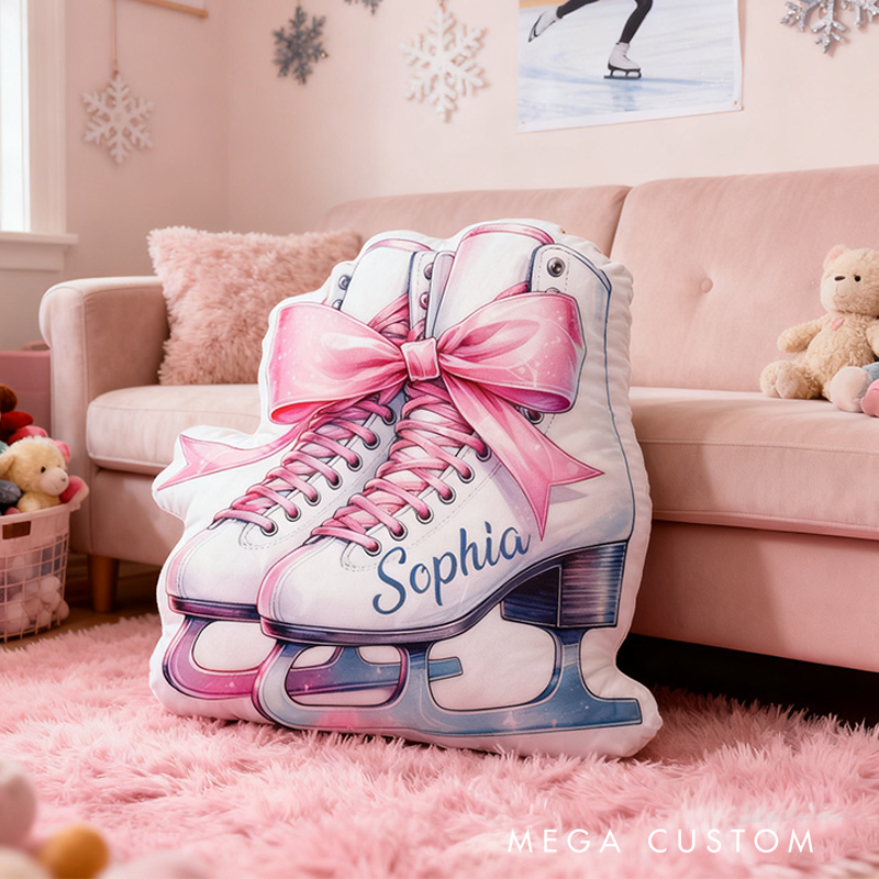 Personalized Graphic 3D Print Ice Skates With Bow Tie Shaped Pillow for Ice Skate Lovers Pillow Christmas Gift for Kids