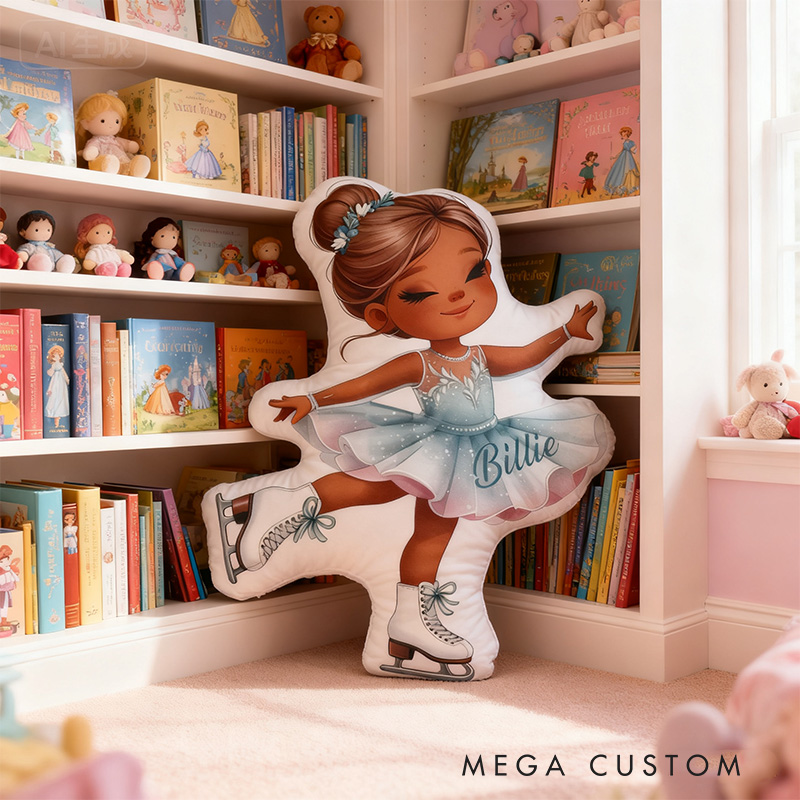 Personalized Graphic 3D Print Ice Skating Blue Girl Shaped Pillow for Ice Skate Lovers Pillow Christmas Gift for Kids