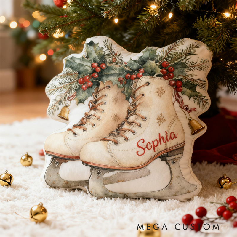 Personalized Graphic 3D Print Christmas Ice Skates Shaped Pillow for Ice Skate Lovers Pillow Christmas Gift for Kids