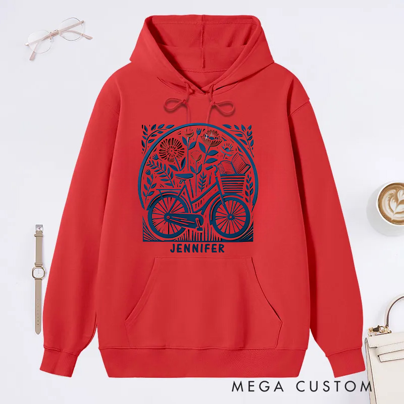 Personalized Hoodie Floral Book Lover Reading Gift Cyclist Hobbyist Bike Rider Hoodie Bicycle Lovers
