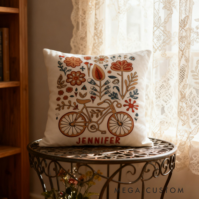 Personalised Flower Bycicle Lover Bike Cushion Pillow for Biker Cycling Riding Lovers