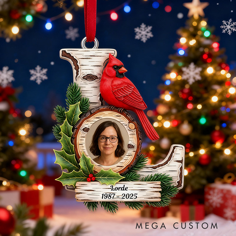 Personalized Memorial Cardinal Ornament with Initials Custom Photo Acrylic Ornament Christmas Gift for Loved Ones 
